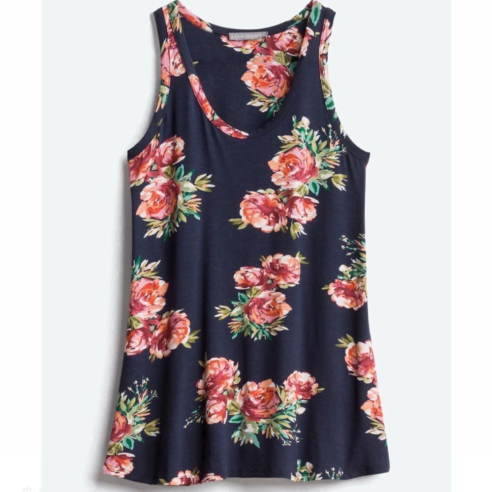Loveappela Stitch Fix Ernest Floral Navy Blue Swing Tank Top